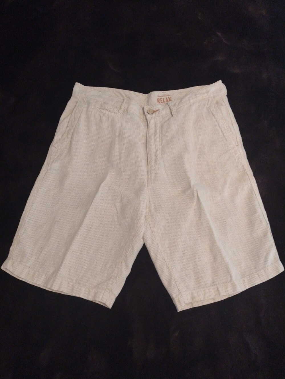 Tommy Bahama Relax Men's 36 100% Linen Shorts Beach Resortwear Fine Stripe Tan